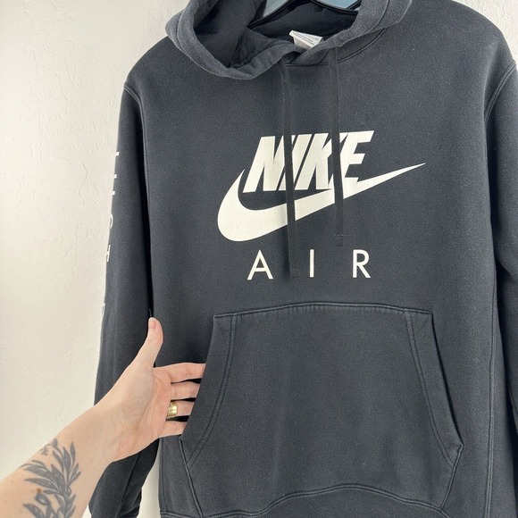 Vintage Nike‎ Hoodie Mens S Black Sweatshirt Center Swoosh Air Spellout Sweater - Picture 2 of 8